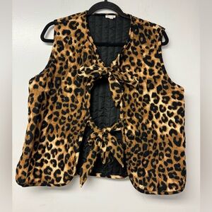 En Crème Leopard Print Tie Front Vest Western Boho Quilted Large Festival Y